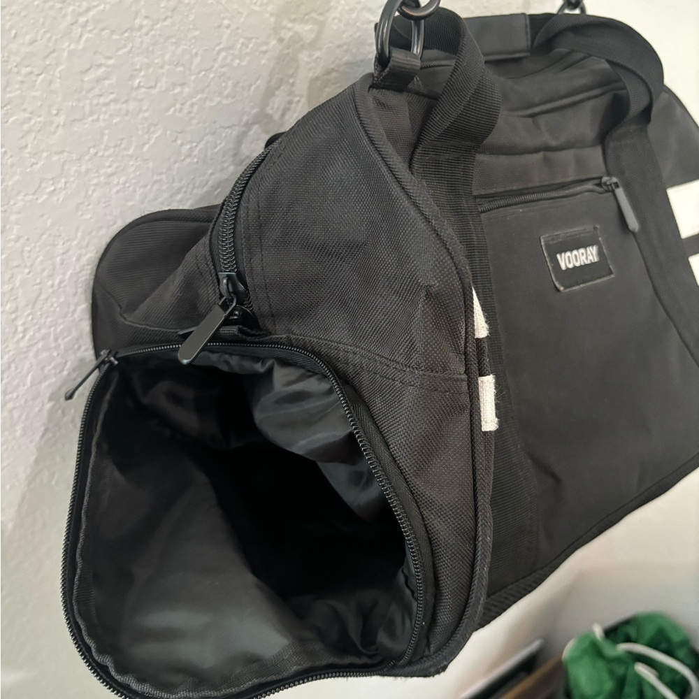 Vooray Gym Bag – Black with White Stripes – Compact Duffel with Shoe Compartment - Picture 4 of 10